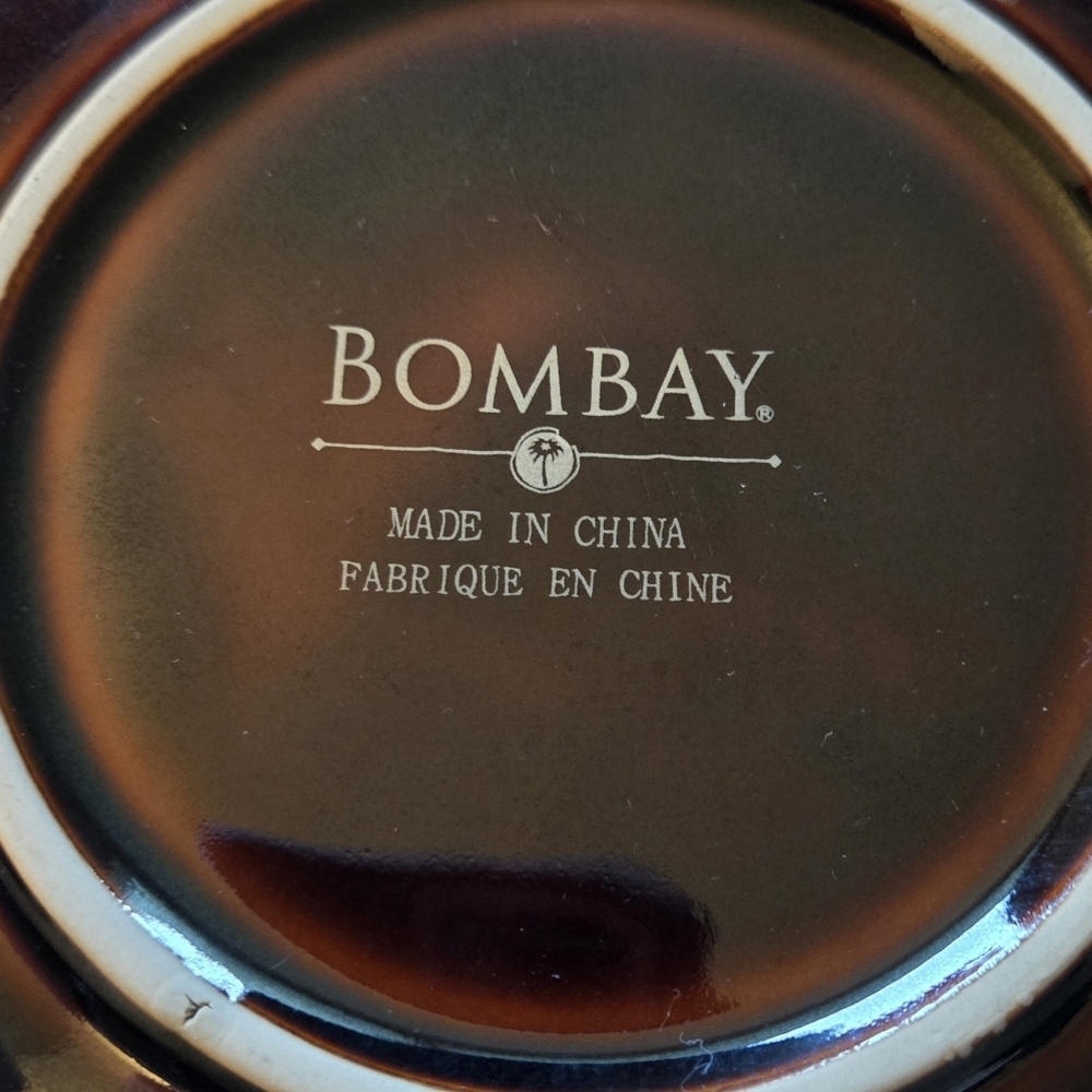 Bombay Company Scalloped Earth Tone Gold Trim Plates Large Serving Platter Set - Picture 3 of 10
